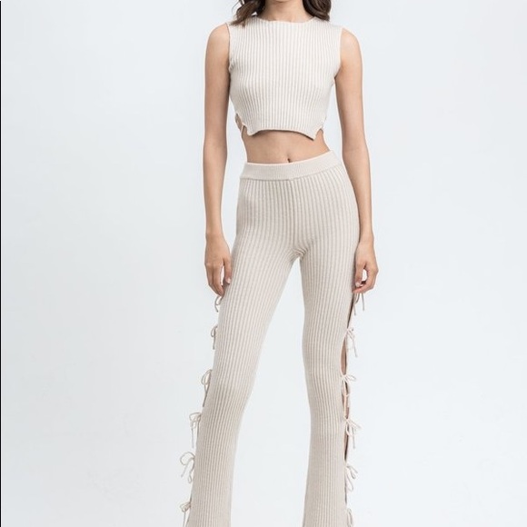 SOLD Danielle Guizio Rib Knit Tie Pants & Tank - Picture 3 of 8